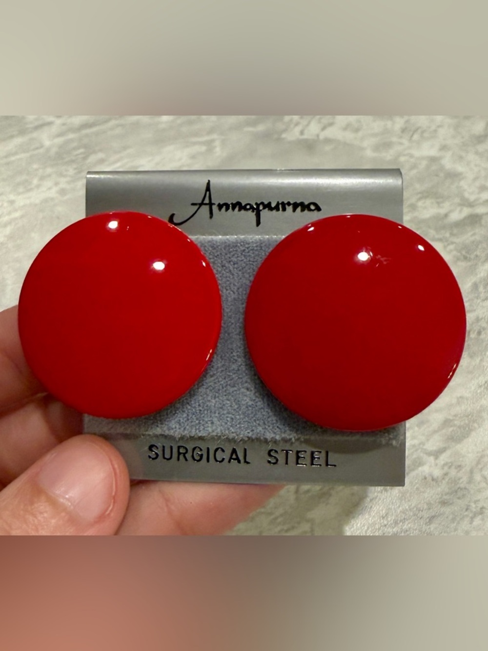 Vintage NWT Pierced Earrings red Dome Round Stud Surgical Steel 80s 90s Retro